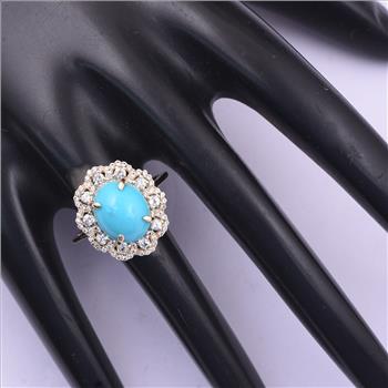 9K Gold 3.69 Ct Oval Turquoise Ring 7 US Ring Size