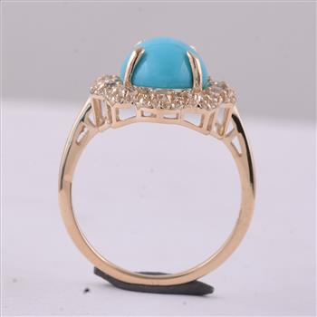 9K Gold 3.69 Ct Oval Turquoise Ring 7 US Ring Size