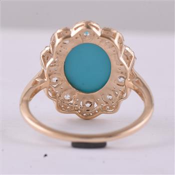 9K Gold 3.69 Ct Oval Turquoise Ring 7 US Ring Size