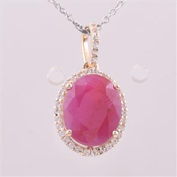 9K Gold 3.72 Ct Oval Ruby Pendant