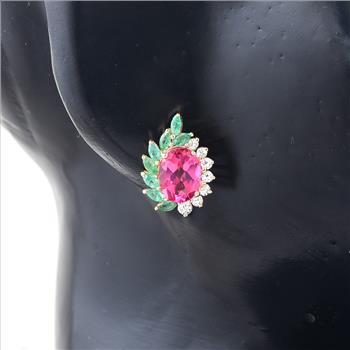 9K Gold 3.74 Ct Oval Pink Topaz Earrings