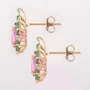9K Gold 3.74 Ct Oval Pink Topaz Earrings