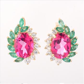 9K Gold 3.74 Ct Oval Pink Topaz Earrings