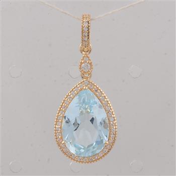9K Gold 3.74 Ct Pear Aquamarine Pendant