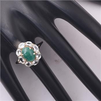 9K Gold 3.79 Ct Oval Emerald Ring 7 US Ring Size