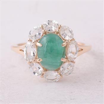 9K Gold 3.79 Ct Oval Emerald Ring 7 US Ring Size