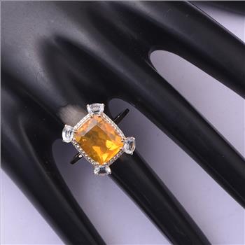 9K Gold 3.88 Ct Octagon Fire Opal Ring 7 US Ring Size