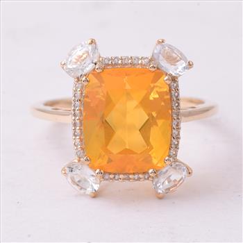 9K Gold 3.88 Ct Octagon Fire Opal Ring 7 US Ring Size