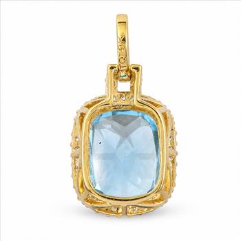 9K Gold 3.90 Ct Cushion Blue Topaz Pendant