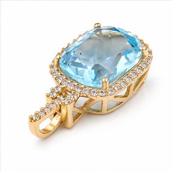 9K Gold 3.90 Ct Cushion Blue Topaz Pendant