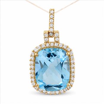 9K Gold 3.90 Ct Cushion Blue Topaz Pendant