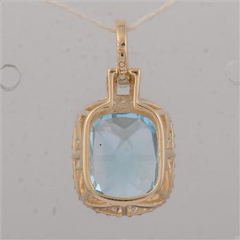 9K Gold 3.90 Ct Cushion Blue Topaz Pendant