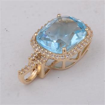 9K Gold 3.90 Ct Cushion Blue Topaz Pendant