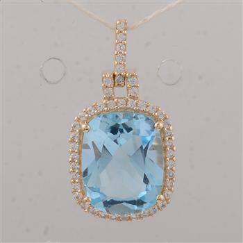 9K Gold 3.90 Ct Cushion Blue Topaz Pendant