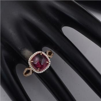9K Gold 3.93 Ct Cushion Tourmaline Ring 7 US Ring Size
