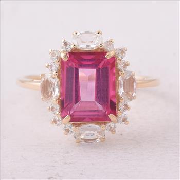 9K Gold 3.98 Ct Octagon Pink Topaz Ring  7 US Ring Size