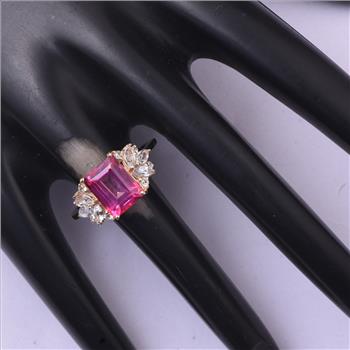 9K Gold 3.99 Ct Octagon Pink Topaz Ring 7 US Ring Size
