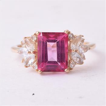 9K Gold 3.99 Ct Octagon Pink Topaz Ring 7 US Ring Size