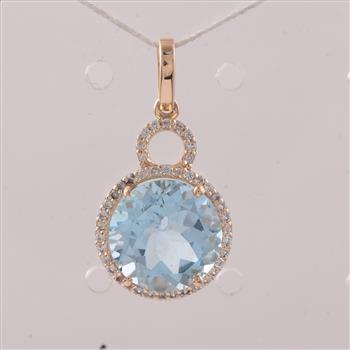 9K Gold 4.10 Ct Round Blue Topaz Pendant
