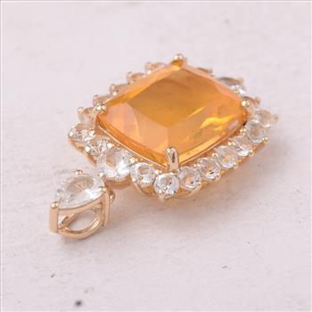 9K Gold 4.14 Ct Cushion Fire Opal Pendant