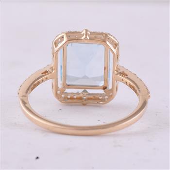 9K Gold 4.17 Ct Octagon Blue Topaz Ring 7 US Ring Size