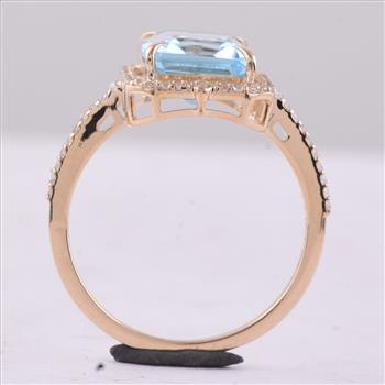 9K Gold 4.17 Ct Octagon Blue Topaz Ring 7 US Ring Size