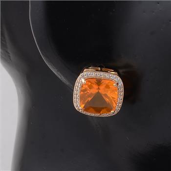 9K Gold 4.21 Ct Cushion B.R Fire Opal Earrings