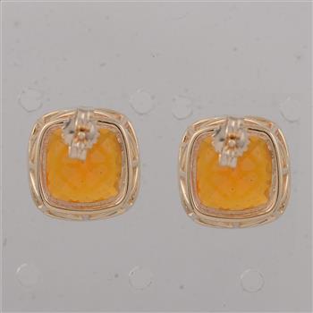 9K Gold 4.21 Ct Cushion B.R Fire Opal Earrings