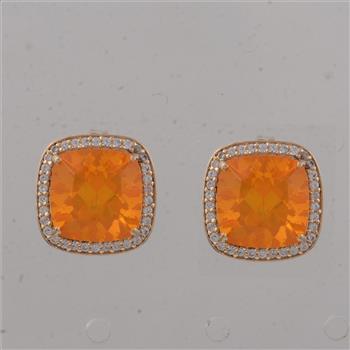 9K Gold 4.21 Ct Cushion B.R Fire Opal Earrings
