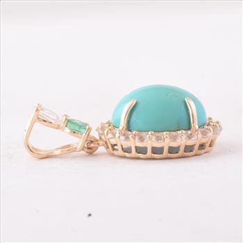 9K Gold 4.24 Ct Oval Turquoise Pendant