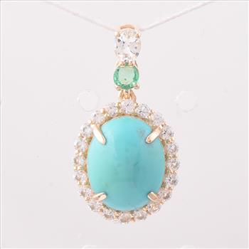 9K Gold 4.24 Ct Oval Turquoise Pendant