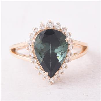 9K Gold 4.24 Ct Pear Tourmaline Ring 7 US Ring Size