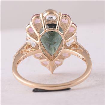 9K Gold 4.24 Ct Pear Tourmaline Ring 7 US Ring Size