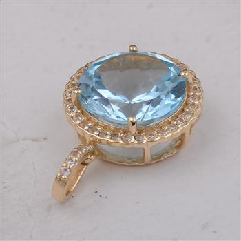 9K Gold 4.33 Ct Round Blue Topaz Pendant