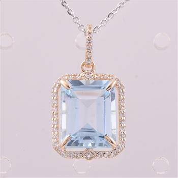 9K Gold 4.41 Ct Octagon Blue Topaz Pendant