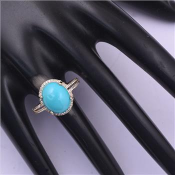 9K Gold 4.42 Ct Oval Turquoise Ring 7 US Ring Size