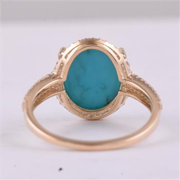 9K Gold 4.42 Ct Oval Turquoise Ring 7 US Ring Size