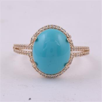 9K Gold 4.42 Ct Oval Turquoise Ring 7 US Ring Size