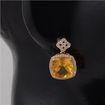 9K Gold 4.47 Ct Cushion B.R Fire Opal Earrings