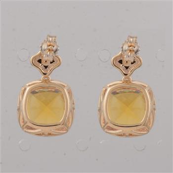 9K Gold 4.47 Ct Cushion B.R Fire Opal Earrings
