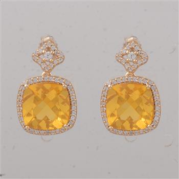 9K Gold 4.47 Ct Cushion B.R Fire Opal Earrings