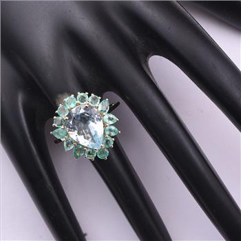 9K Gold 4.54 Ct Pear Aquamarine Ring 7 US Ring Size