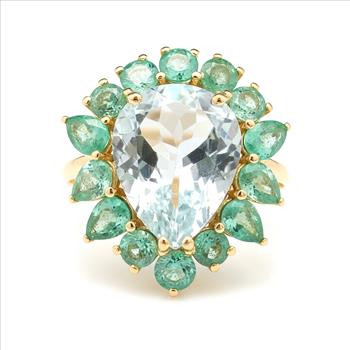 9K Gold 4.54 Ct Pear Aquamarine Ring 7 US Ring Size