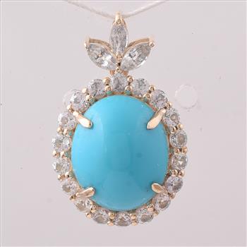 9K Gold 4.60 Ct Oval Turquoise Pendant