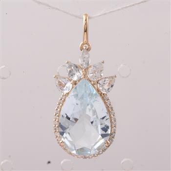 9K Gold 4.68 Ct Pear Aquamarine Pendant