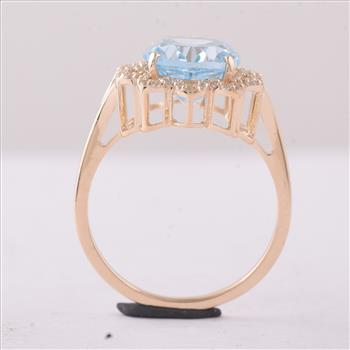 9K Gold 4.72 Ct Oval Blue Topaz Ring 7 US Ring Size