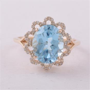 9K Gold 4.72 Ct Oval Blue Topaz Ring 7 US Ring Size