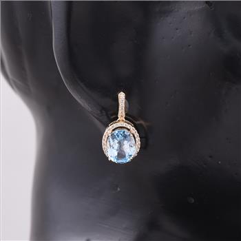 9K Gold 4.75 Ct Oval Blue Topaz Earrings