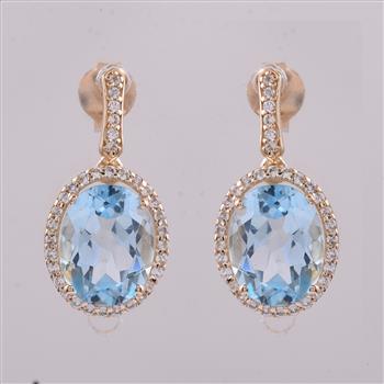 9K Gold 4.75 Ct Oval Blue Topaz Earrings
