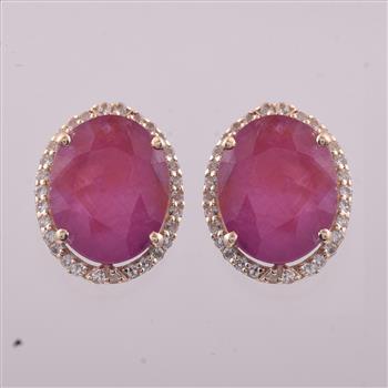 9K Gold 5.22 Ct Oval Ruby Earrings